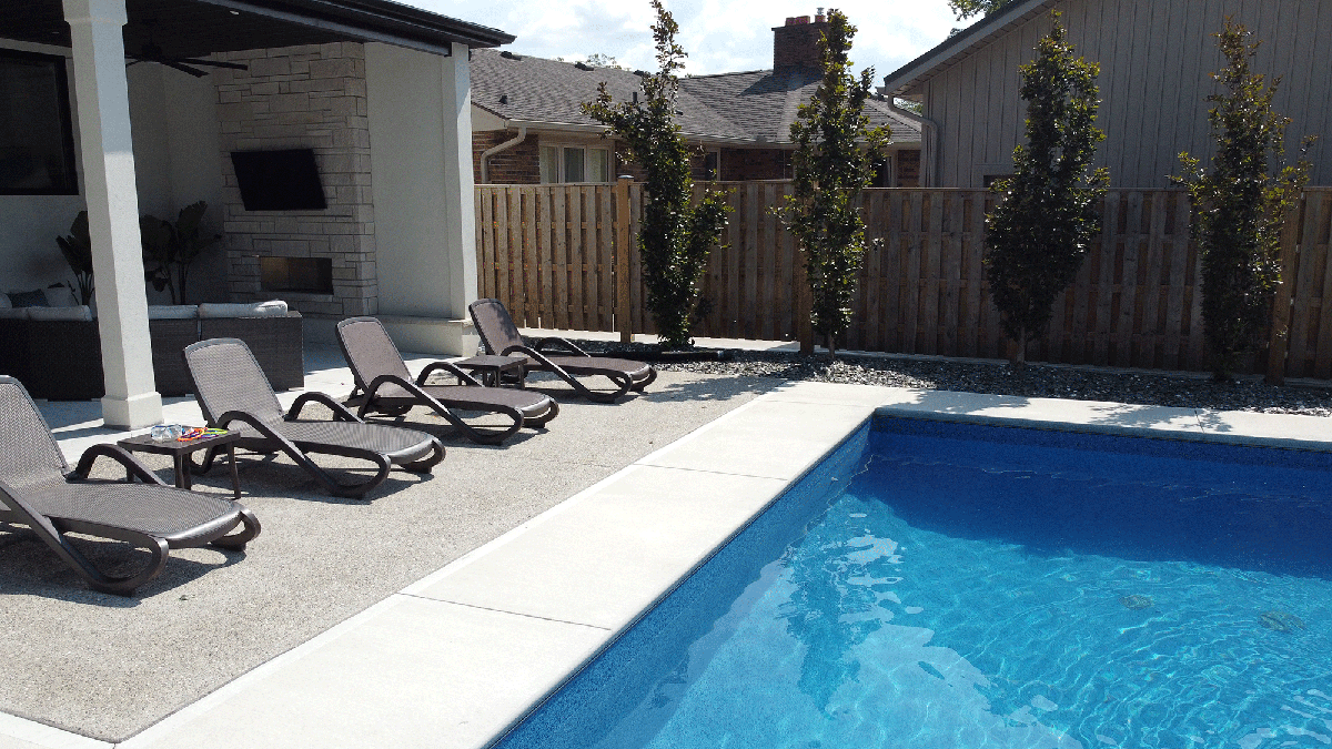 Modern poolside landscaping.